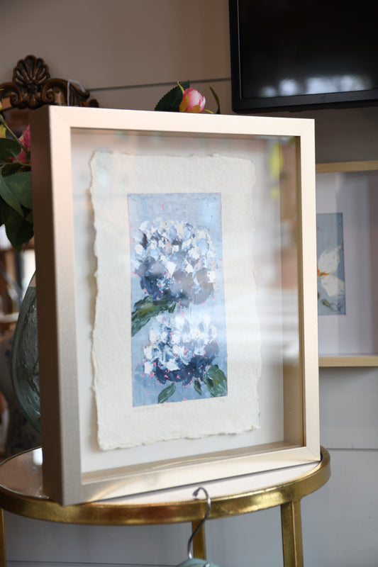 Oil Hydrangeas on Paper in Shadowbox Frame