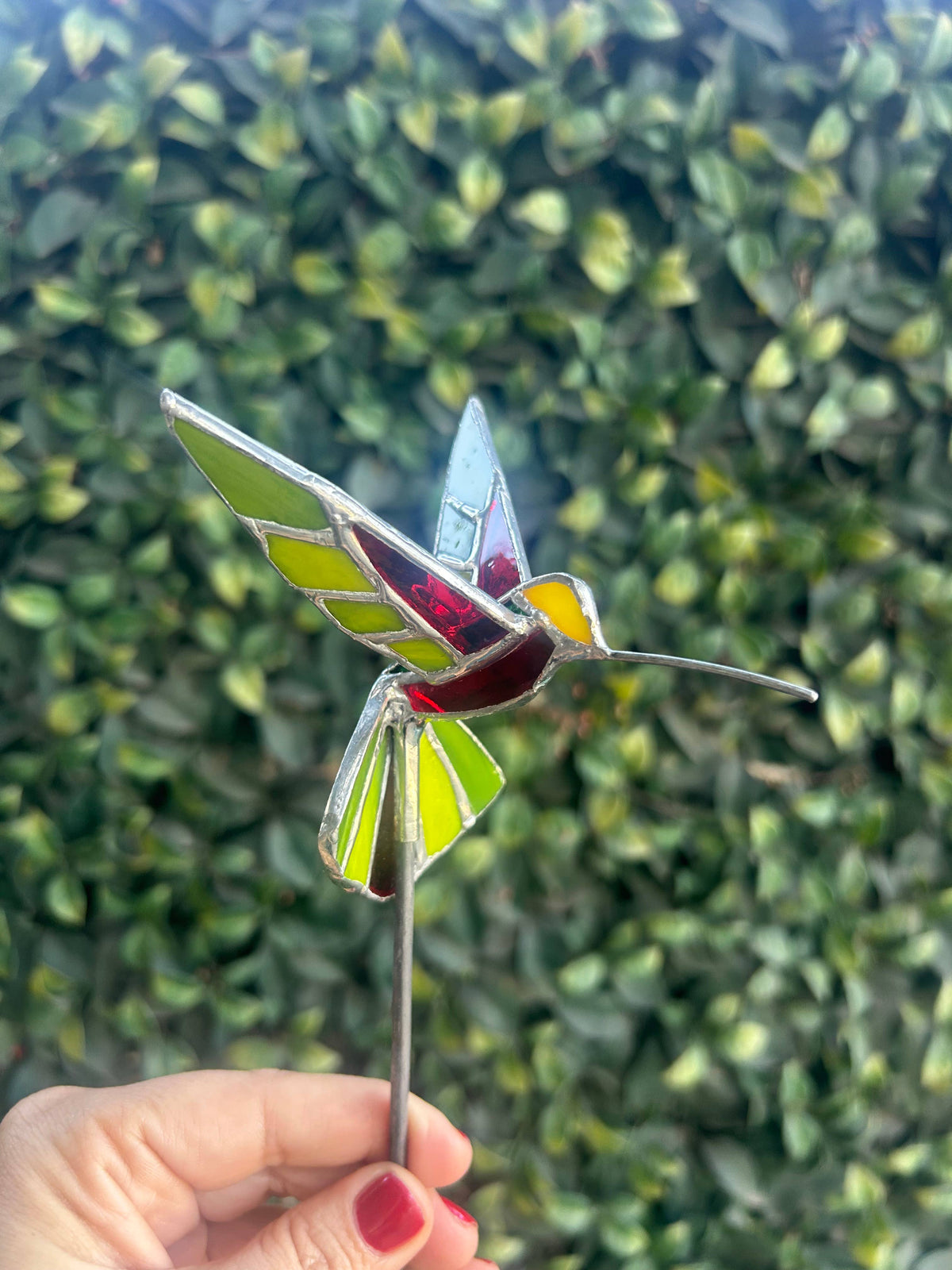 Stained glass stars and Talavera - Handmade Stained Glass Hummingbird Plant Stakes




With Rod
