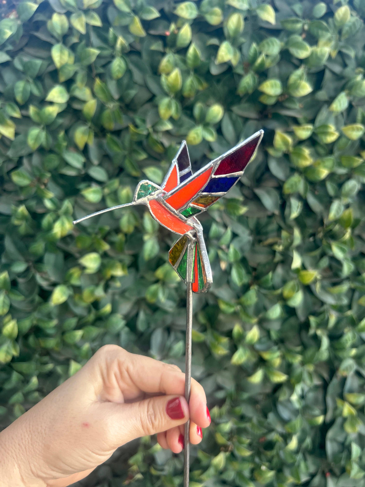 Stained glass stars and Talavera - Handmade Stained Glass Hummingbird Plant Stakes




With Rod