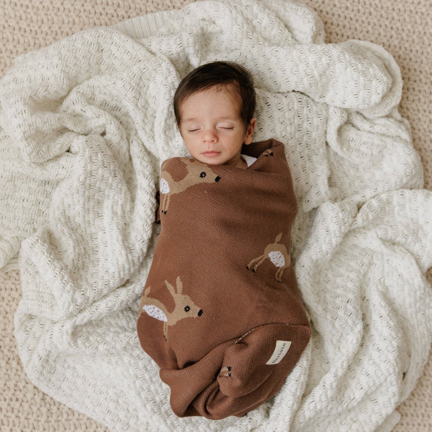 Bleu La La - 100% Luxury Cotton Receiving Swaddle Baby Blanket - Deer: Sage