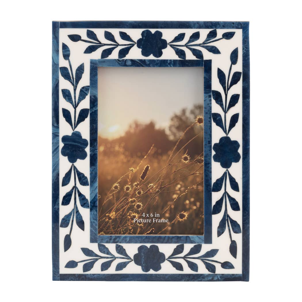 Sagebrook Home - Picture Frame - Blue Resin/Wood Floral Petals, 4x6 in.