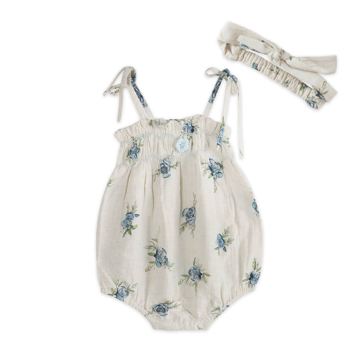 Viverano Organics - Anais Floral Baby Romper + Headband (Linen Blend)