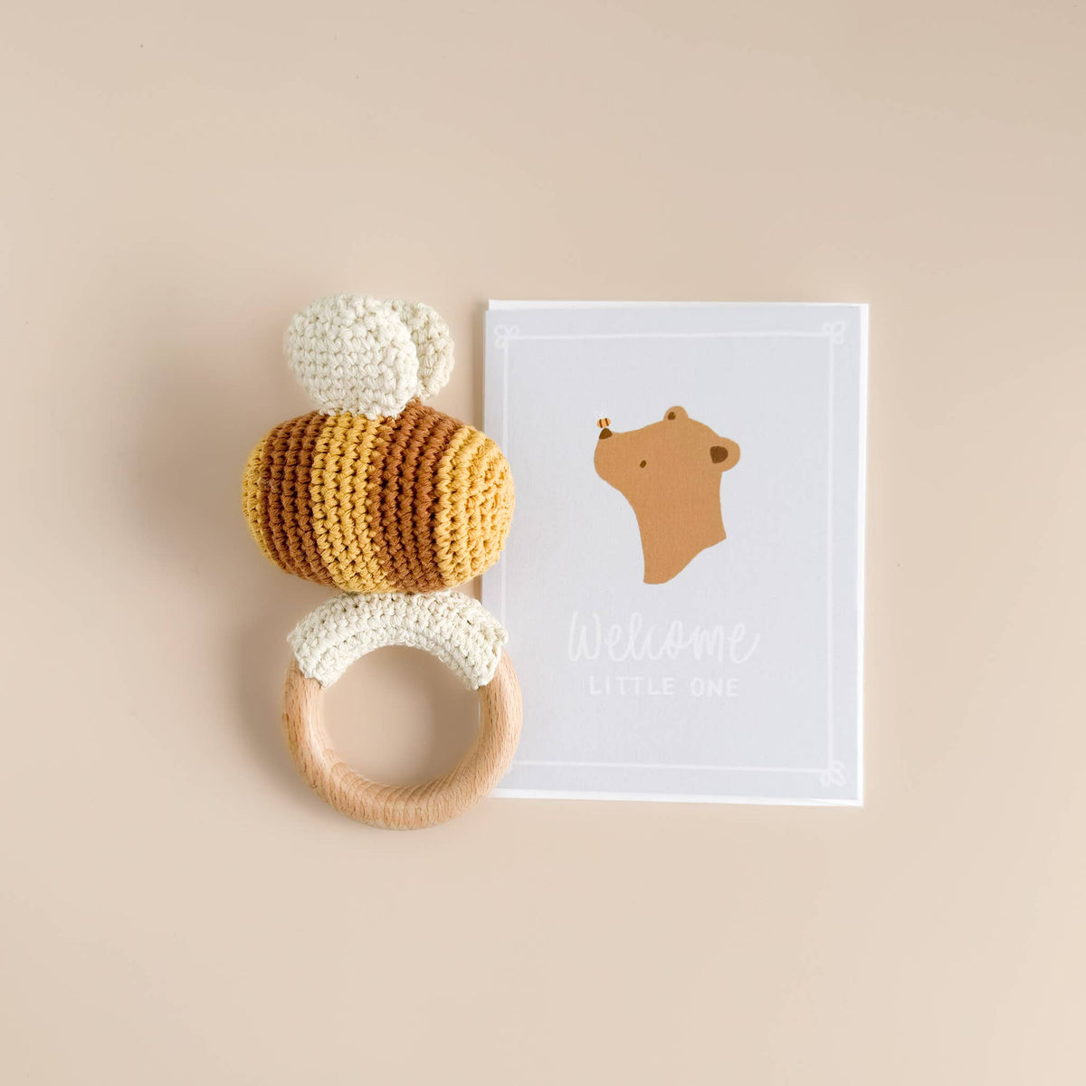The Blueberry Hill - Teether Bee Cotton Crochet Rattle Spring Summer Baby Toy