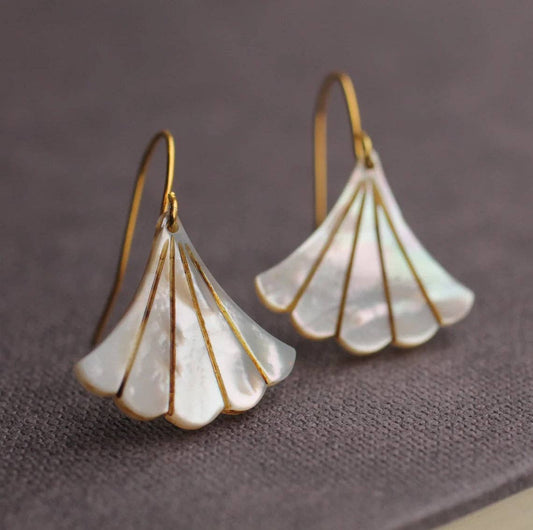 Silk Purse, Sow's Ear - Mother of Pearl Art Deco Earrings: Gold Plated