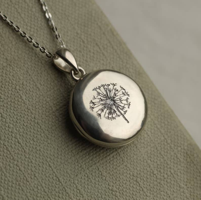 Silk Purse, Sow's Ear - Sterling Silver Engraved Botanical Locket: 16" / Hummingbird