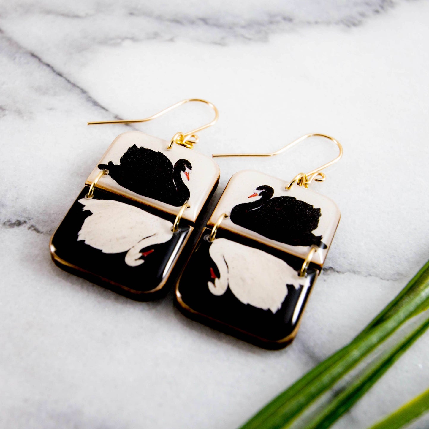 No Man's Land - French Swan Half Rectangle Stack Earrings