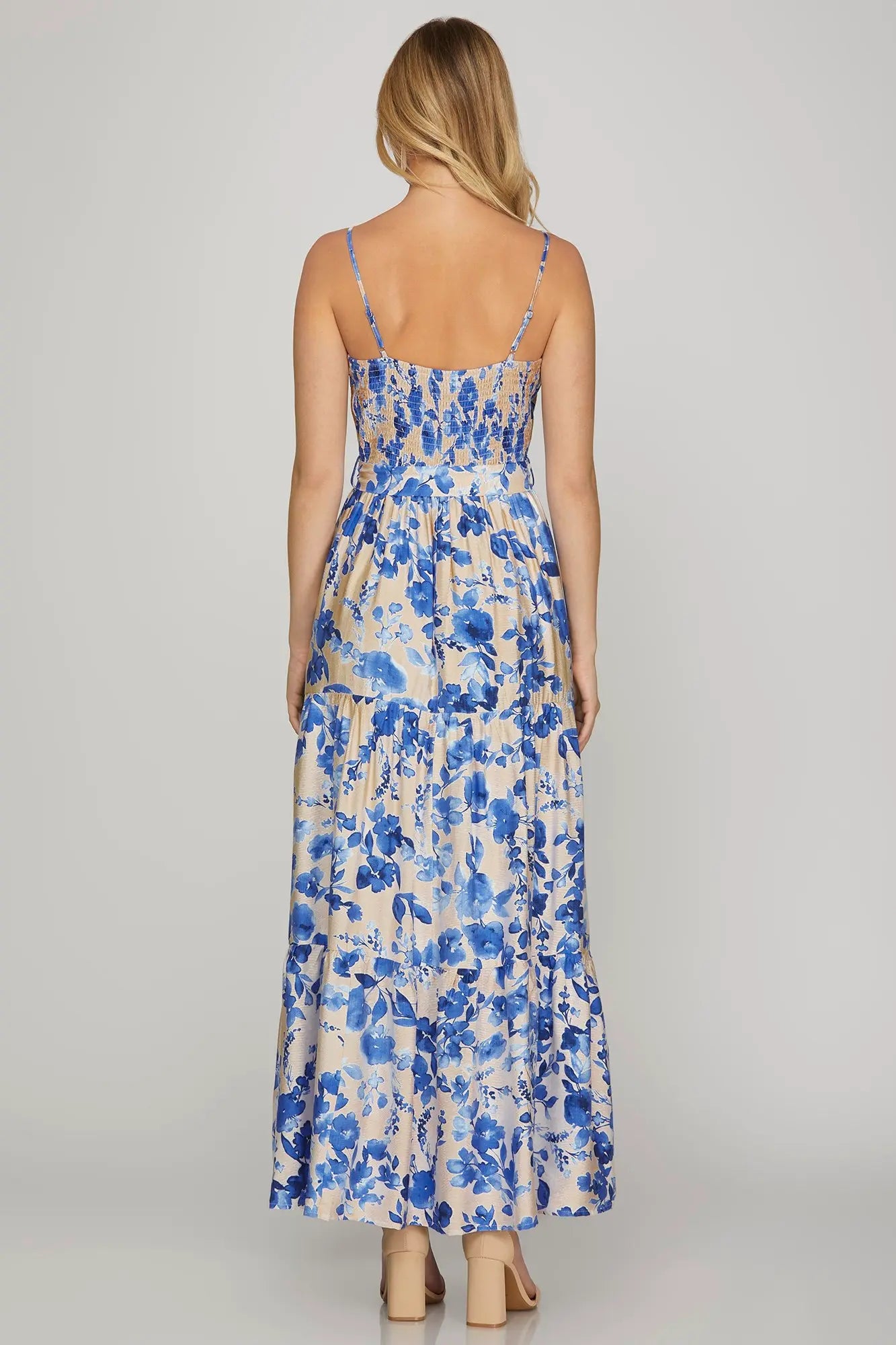 Emilia Blue Watercolor Flower Maxi Dress
