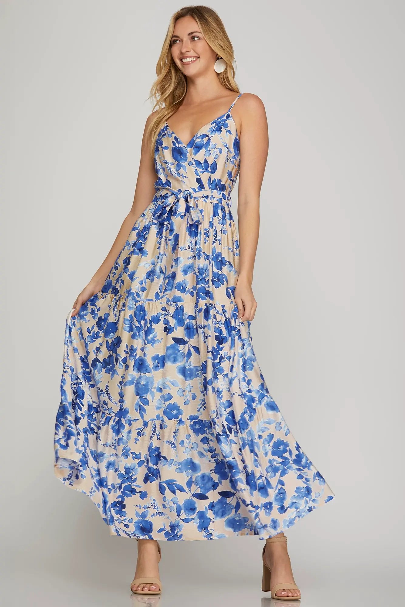 Emilia Blue Watercolor Flower Maxi Dress