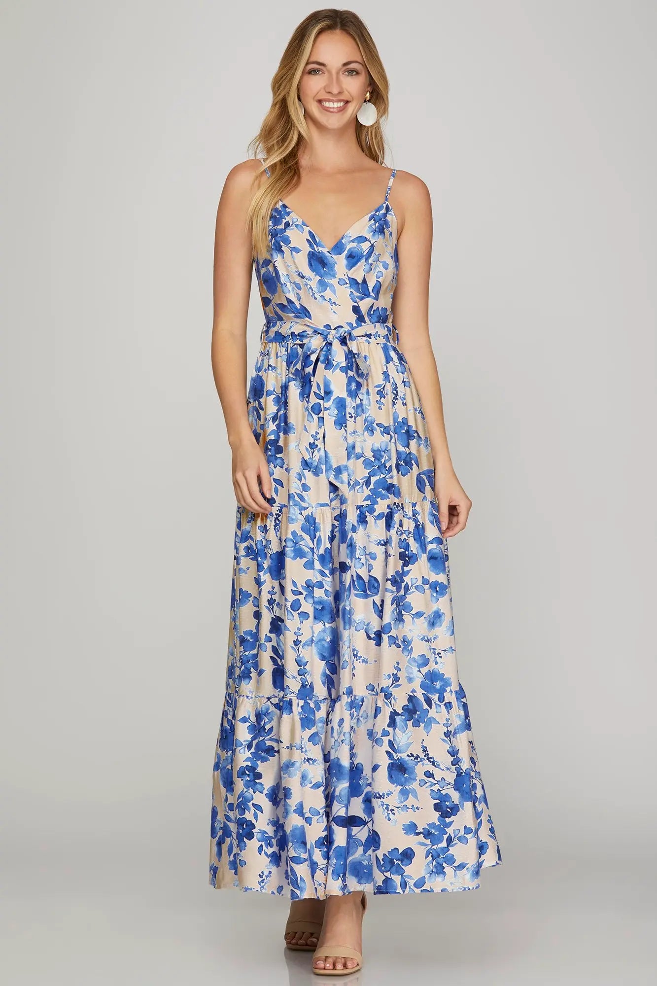 Emilia Blue Watercolor Flower Maxi Dress