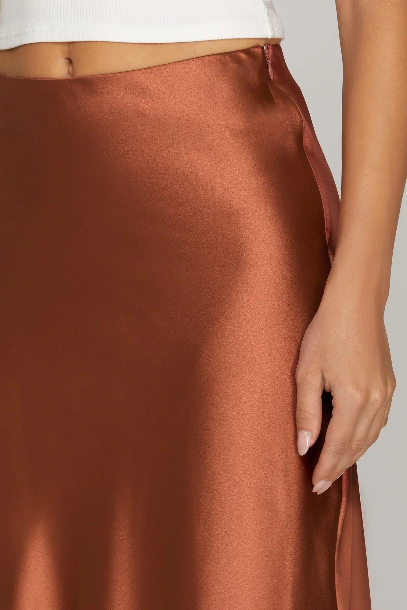 Imogen Satin Midi Skirt - Copper