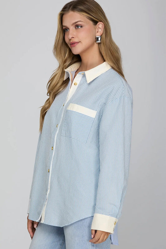 Floret Blue and White Striped Shirt