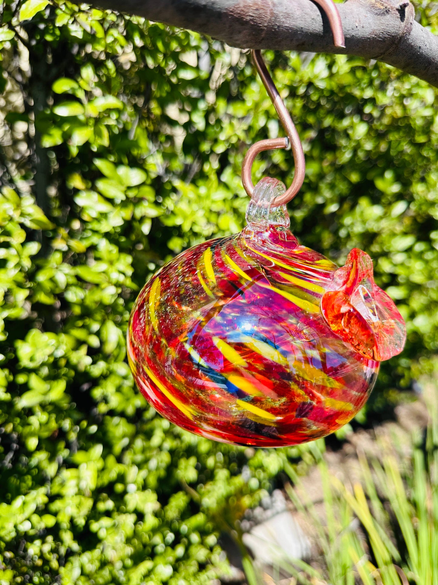 Handblown Artisanal Glass Hummingbird Feeder