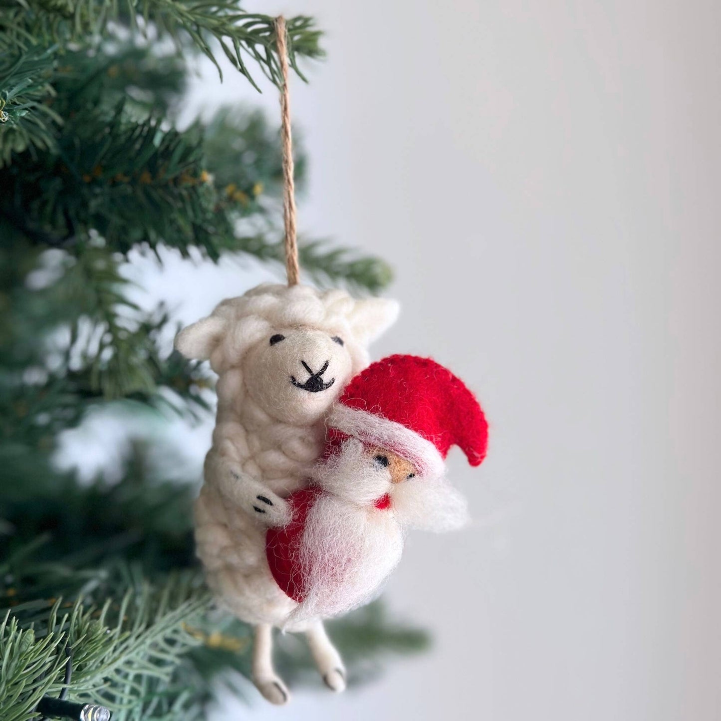 Deer Harbour Design - Santa's Little Helper Sheep Ornament: Holding Flower