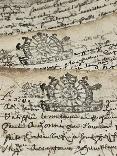 Monahan Papers - Original 1600s Stamped Antique French Script Document Pages