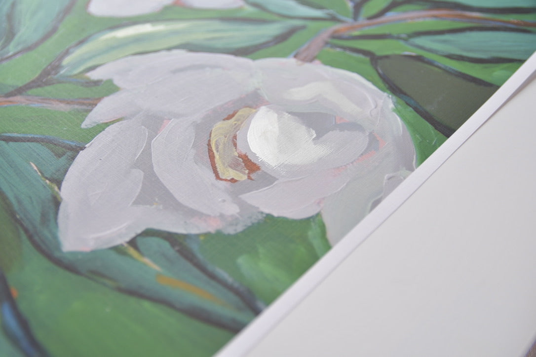 Magnolia Study in Green - FRAMED Embellished Signed Print