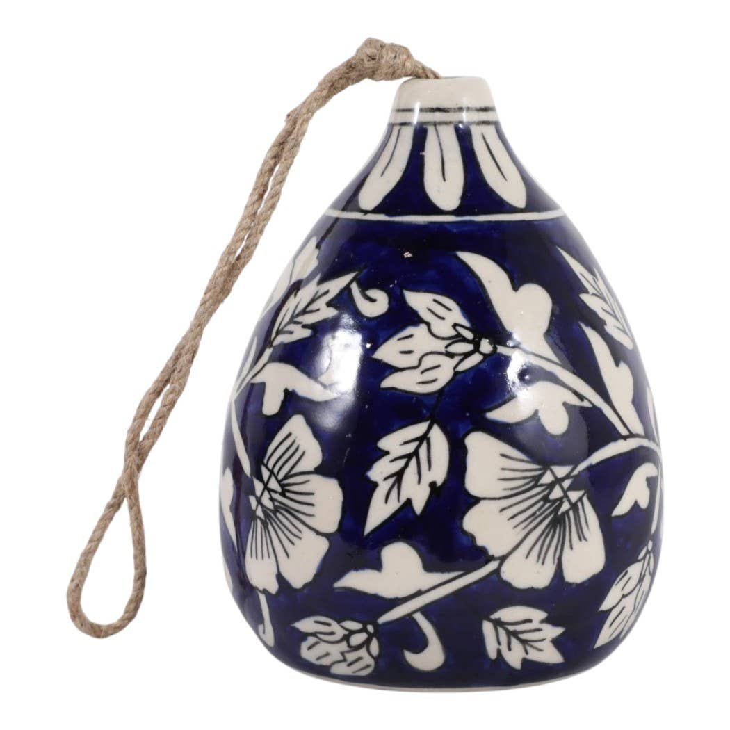 Sagebrook Home - Bird Feeder - Blue/White Ceramic Teardrop Shape House, 12 in