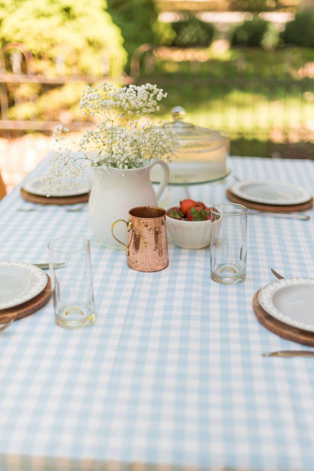 Galley and Fen - Blue Ruffled Gingham Tablecloth: 60" x 120"