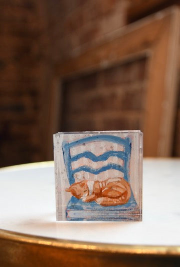 Sleeping Ginger Cat Mini Lucite Art