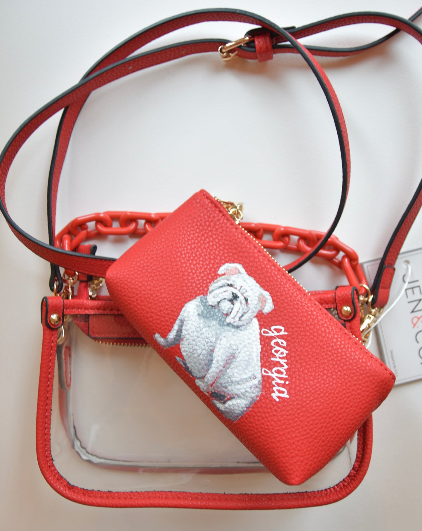 Red and Clear Handbag with Painted Zipper Insert
