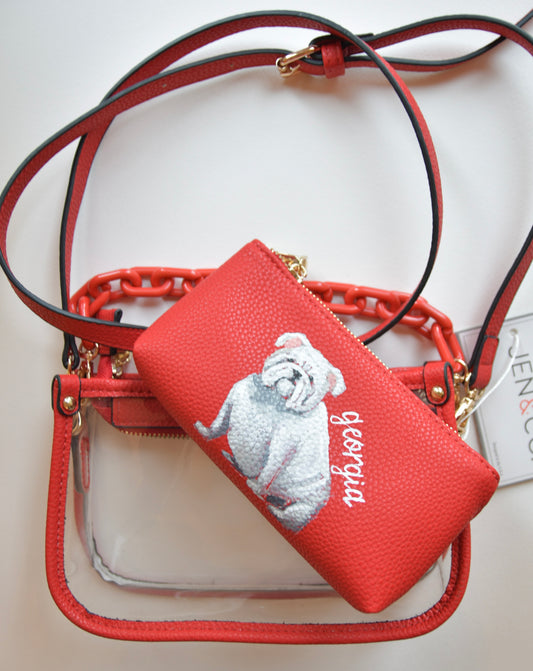 Red and Clear Handbag with Painted Zipper Insert