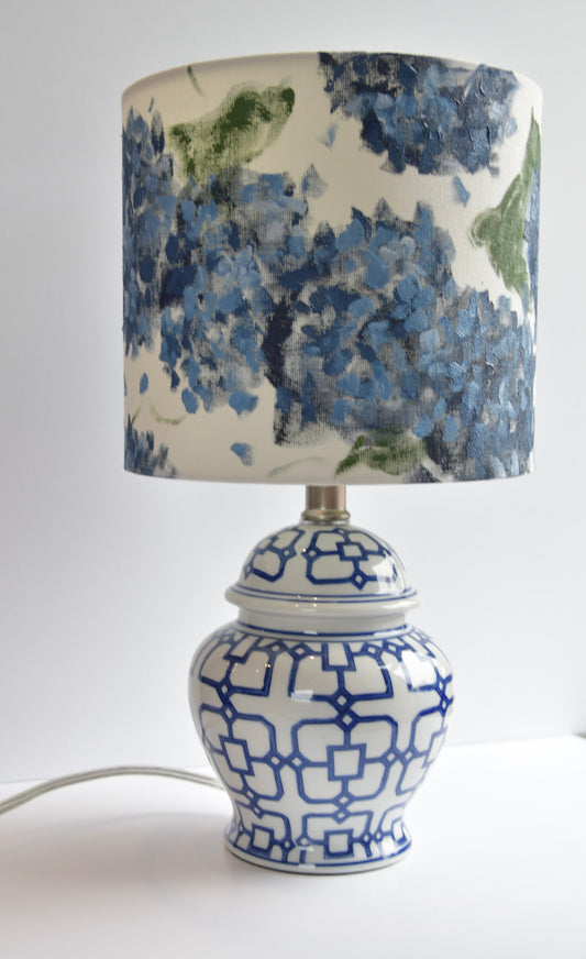 Blue and White Lamp with Painted Shade (2)