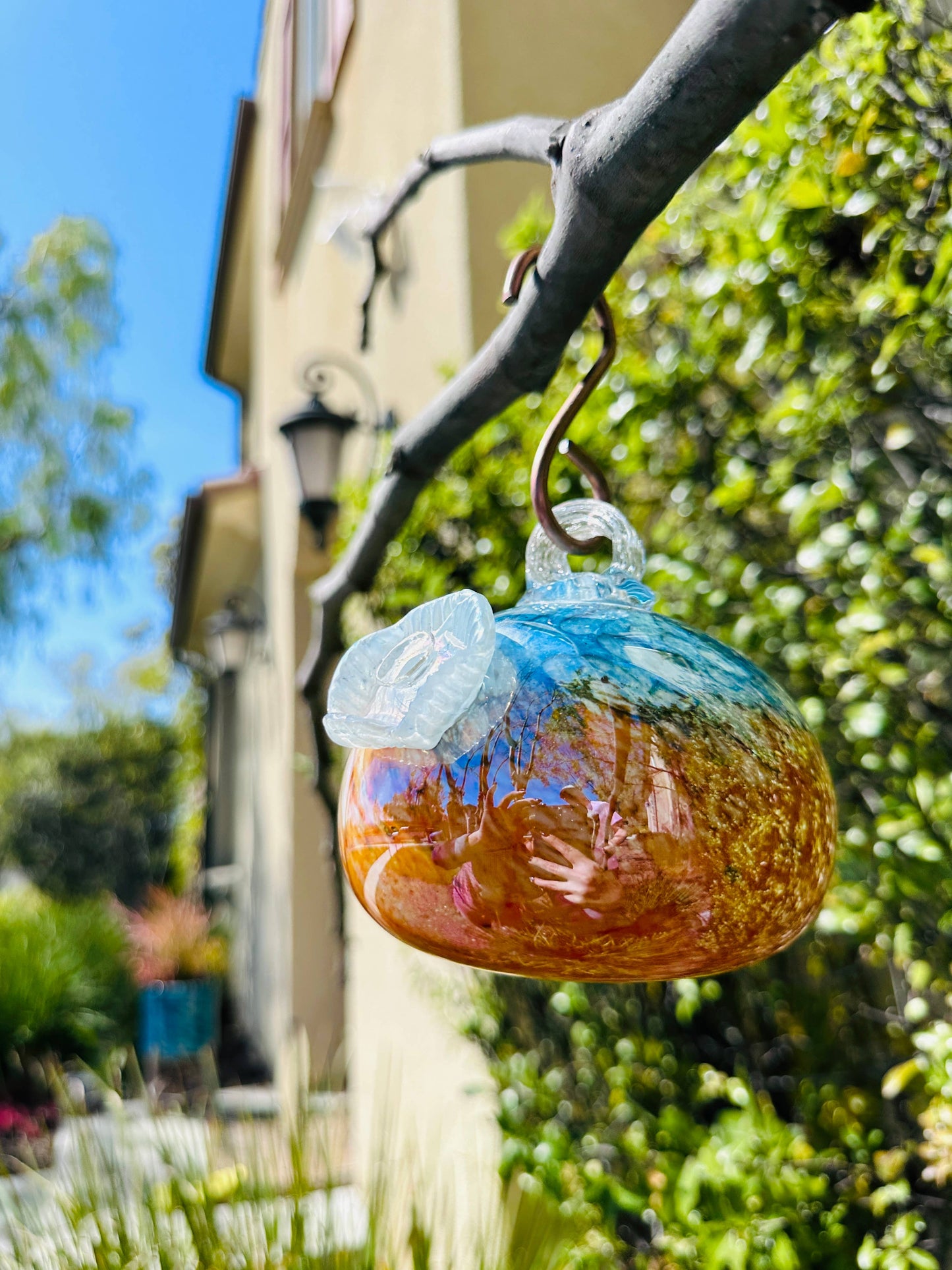 Handblown Artisanal Glass Hummingbird Feeder