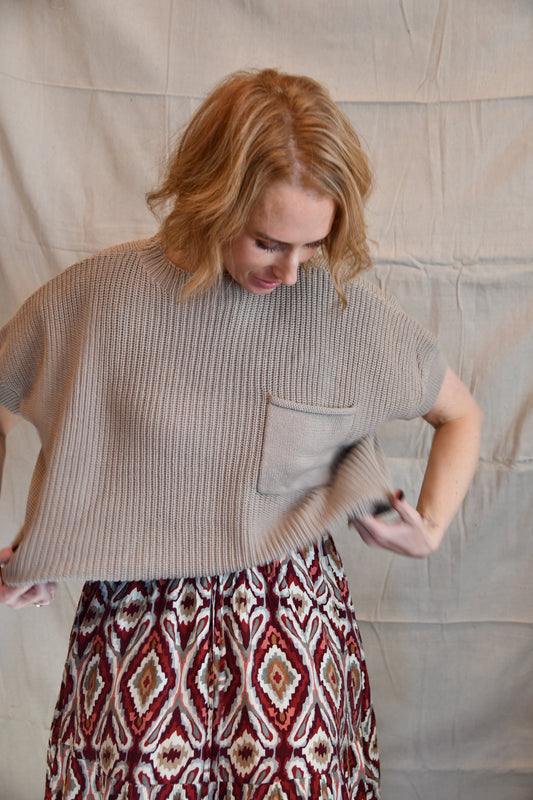 Phebe Mocha Gray Short Sleeved Sweater
