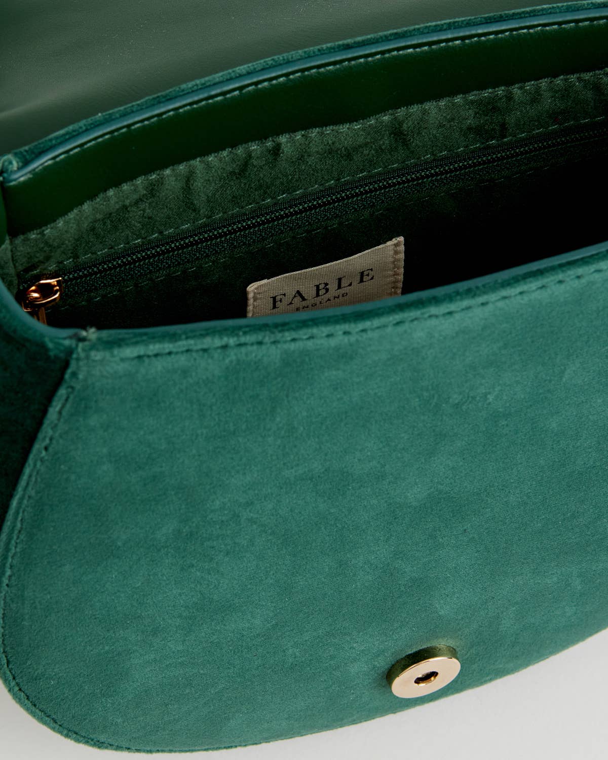 Fable England - Robin Love Fern Green Velvet Embroidered Saddle Bag