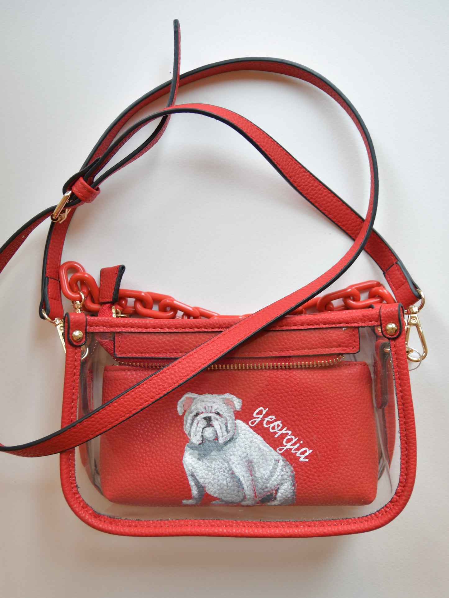 Red and Clear Handbag with Painted Zipper Insert