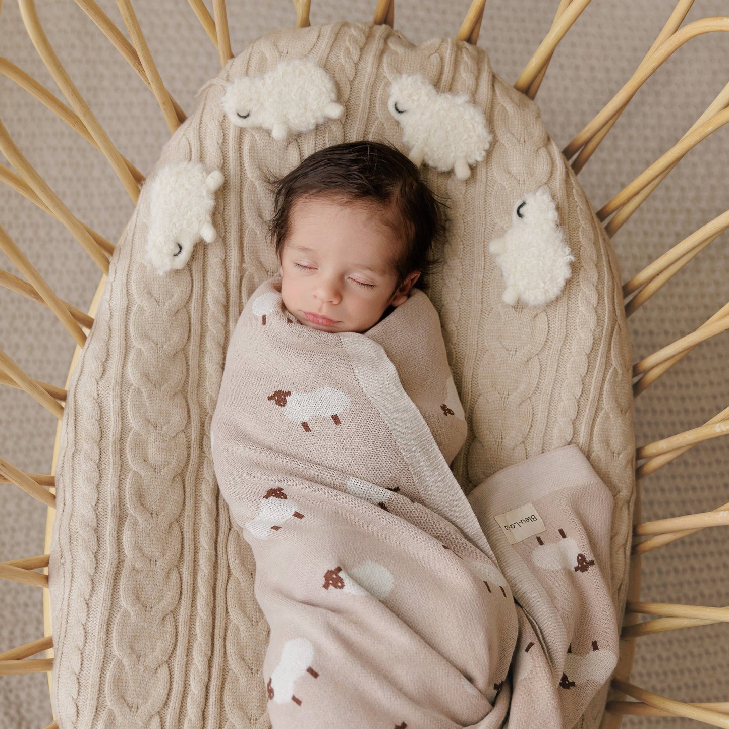 Bleu La La - 100% Luxury Cotton Swaddle Receiving Baby Blanket - Sheep: Taupe