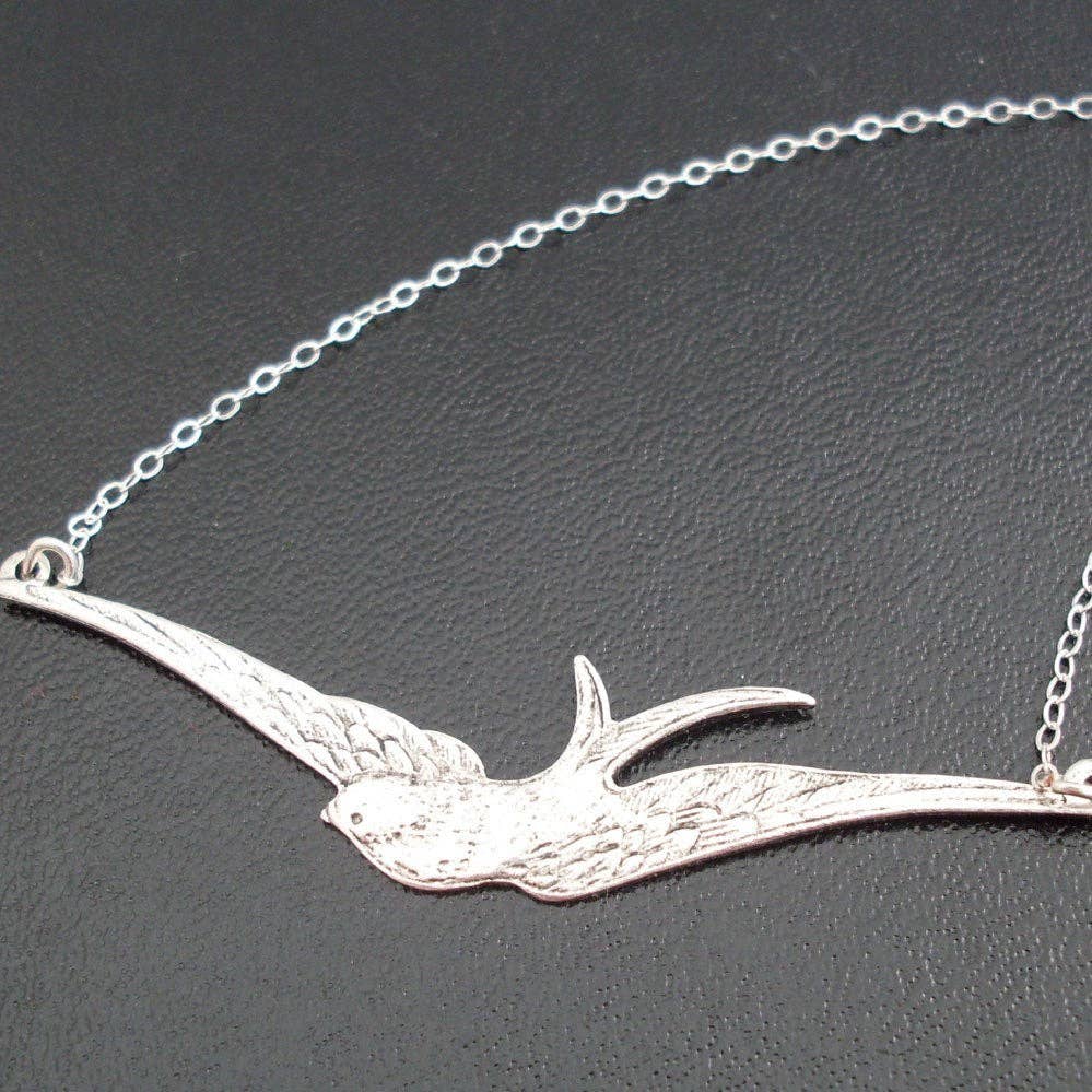 Frosted Willow - Sparrow Necklace, Flying Bird Spreading its wings