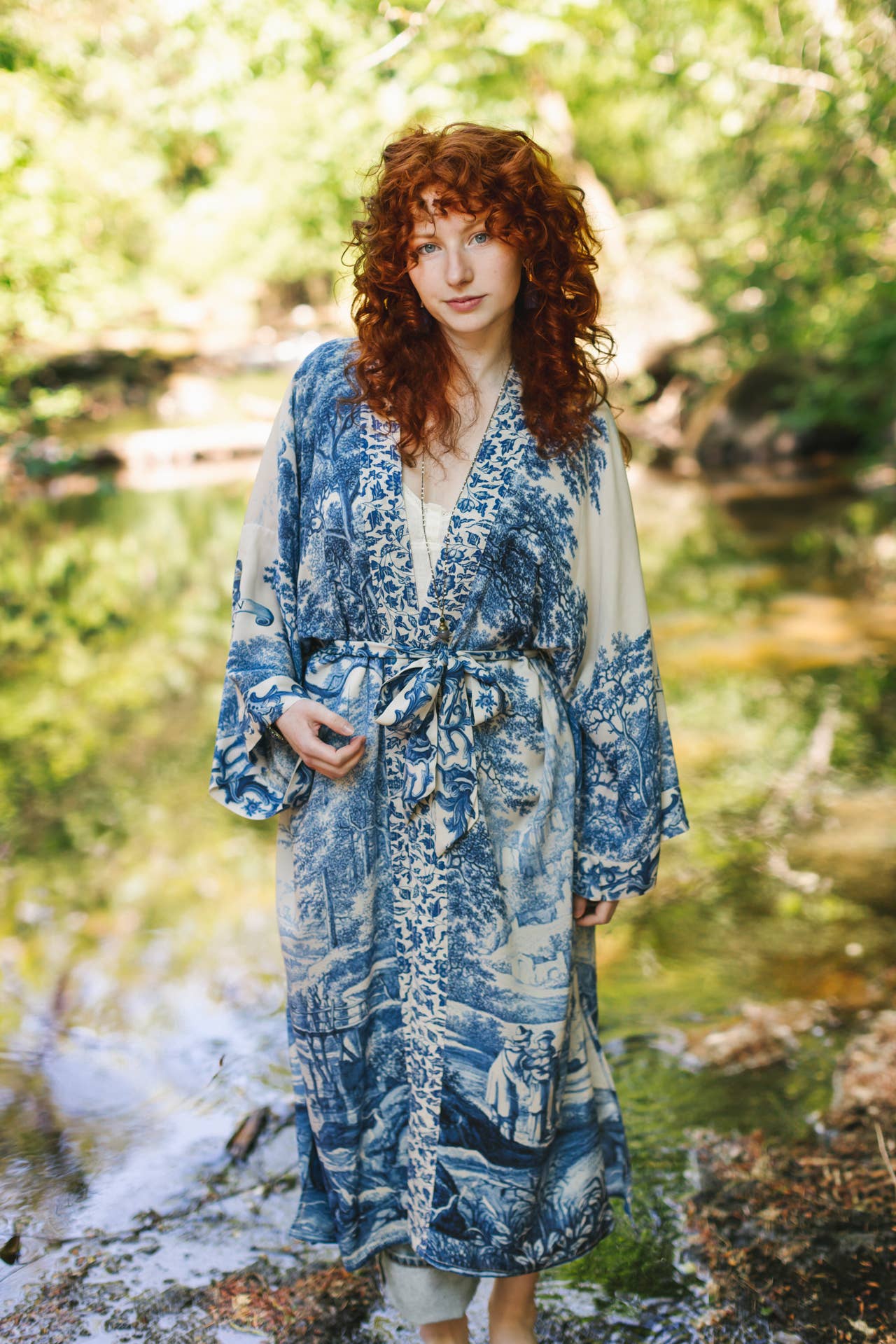 Market of Stars (USA) - Let The Light In Opera Duster Kimono Robe Blue Delft Toile 