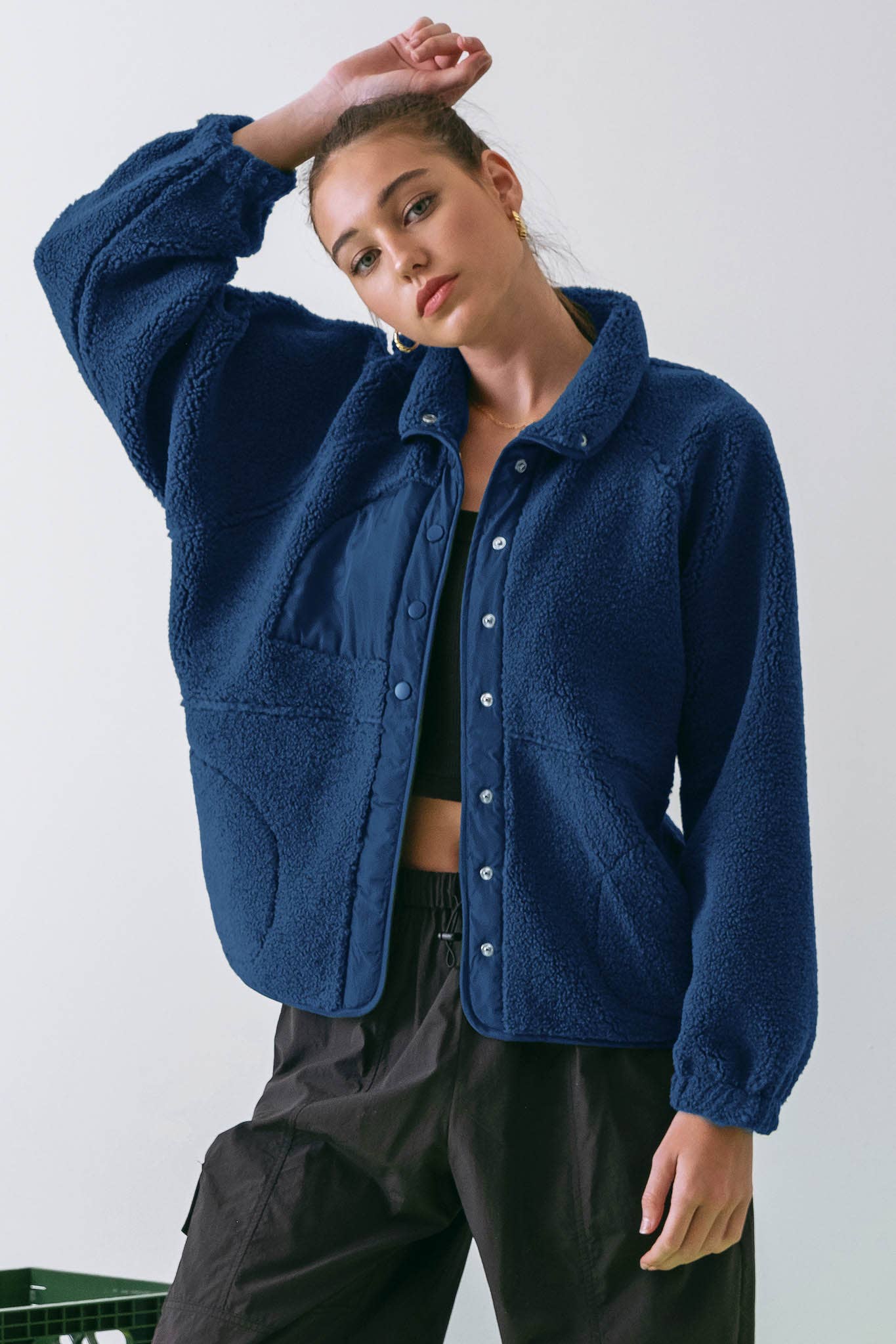 Blu Pepper - SOLID SNAP BUTTON FLEECE JACKET