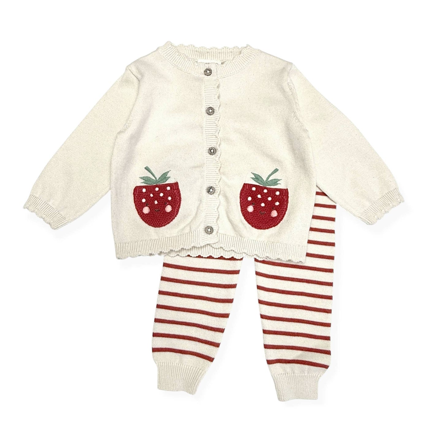 Viverano Organics - Strawberry Embroidered Pocket Baby Cardigan & Pants -Organic