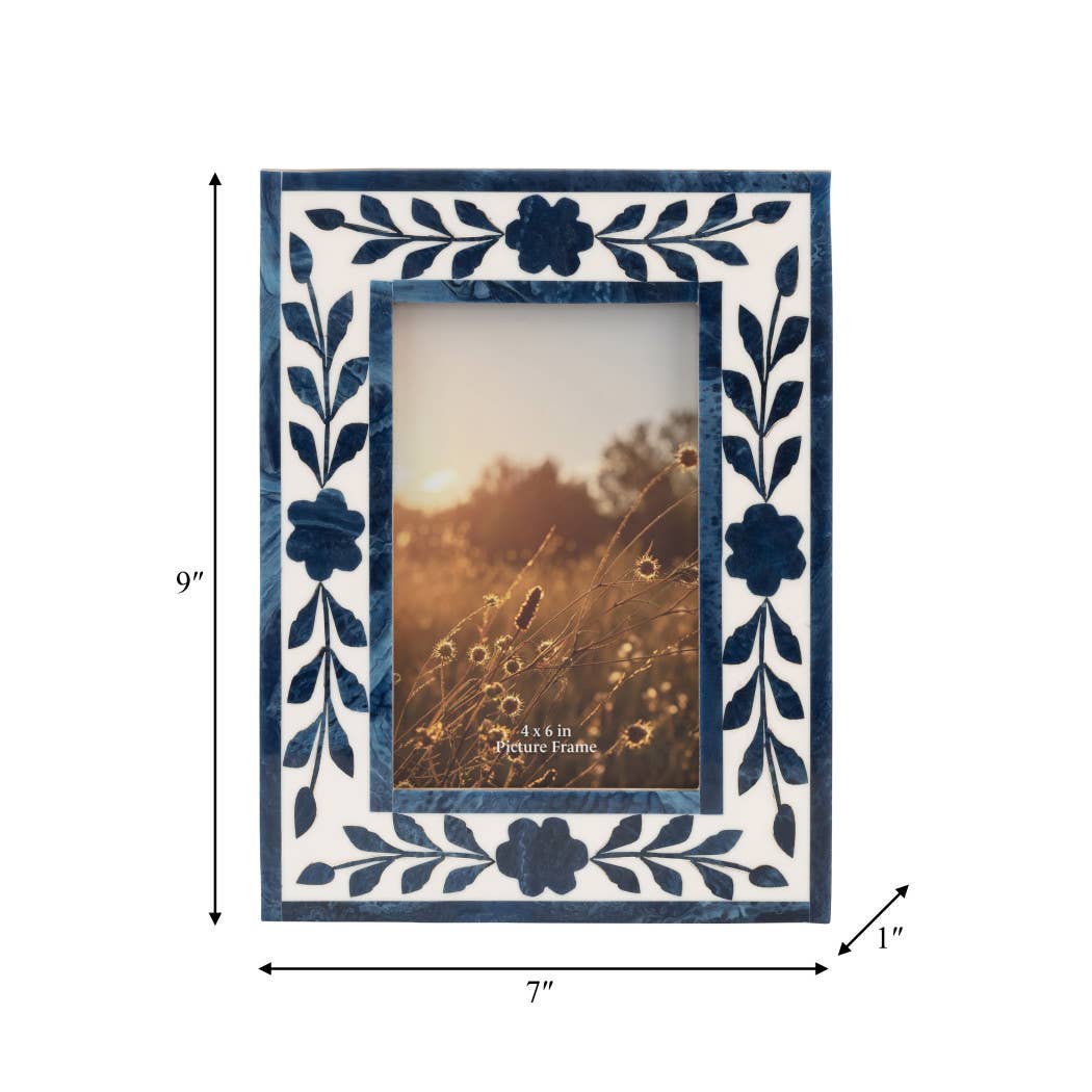 Sagebrook Home - Picture Frame - Blue Resin/Wood Floral Petals, 4x6 in.