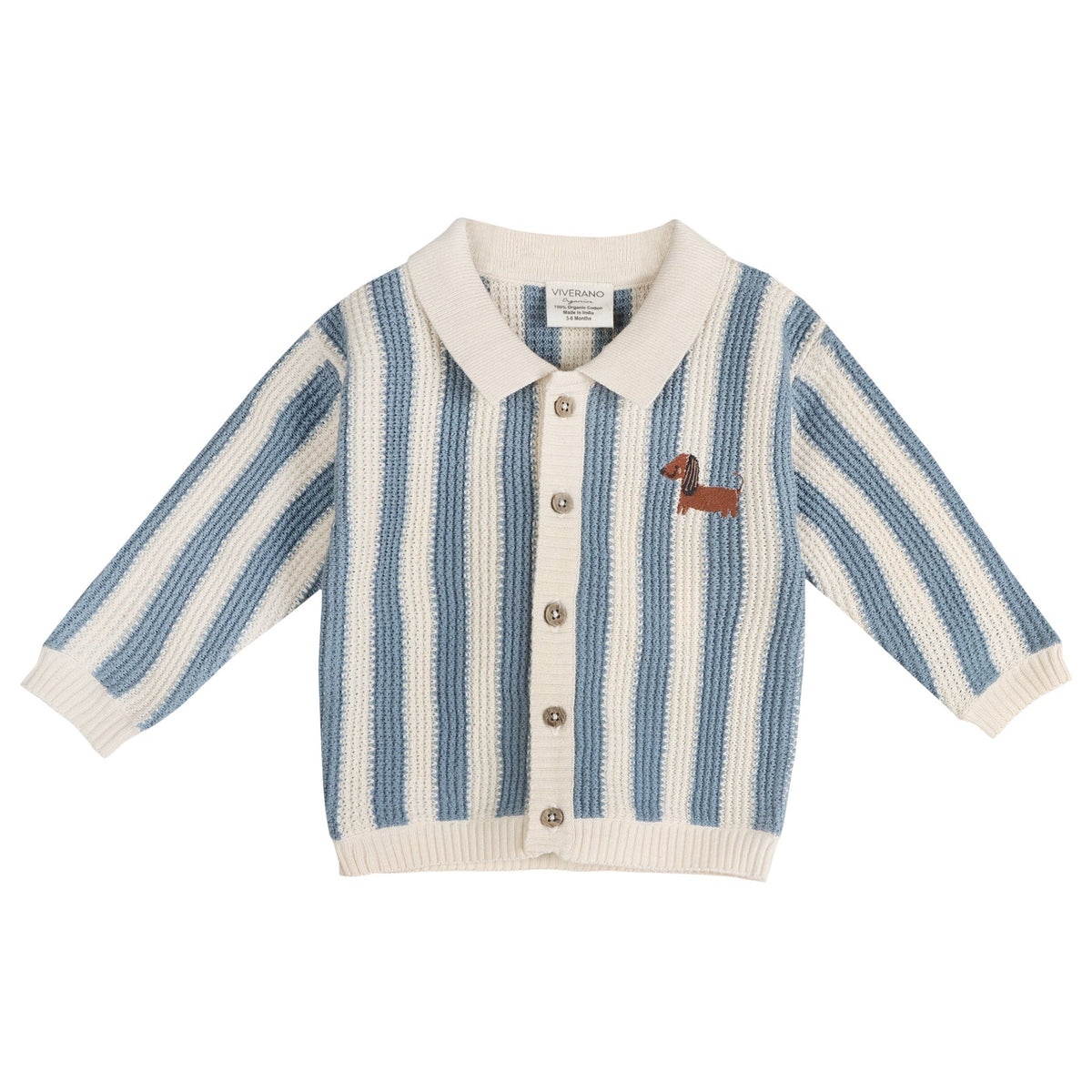 Viverano Organics - Dog Stripe Baby Collar Cardigan & Pant Set (Organic Cotton)