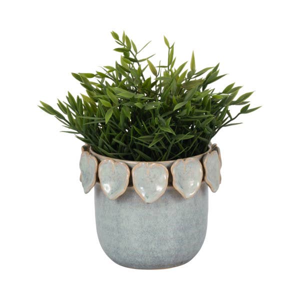 Sagebrook Home - Ceramic Handcrafted Leaf Applique Planter - Seafoam, 6 in.