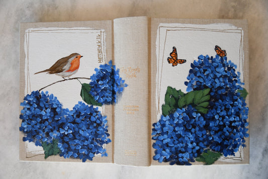 Hand painted Bible -Hydrangeas & Robin