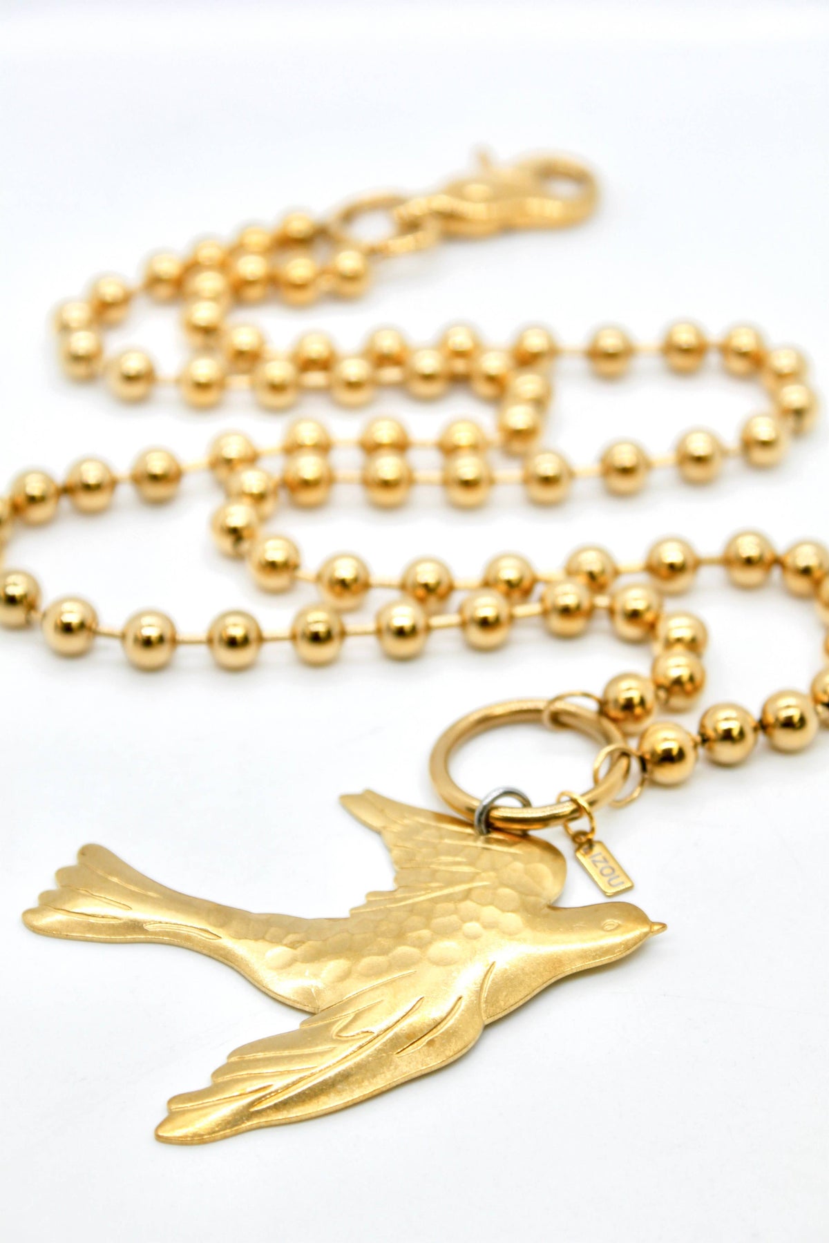 LIZOU - Flying Brass Bird Convertible Gold Chain Necklace