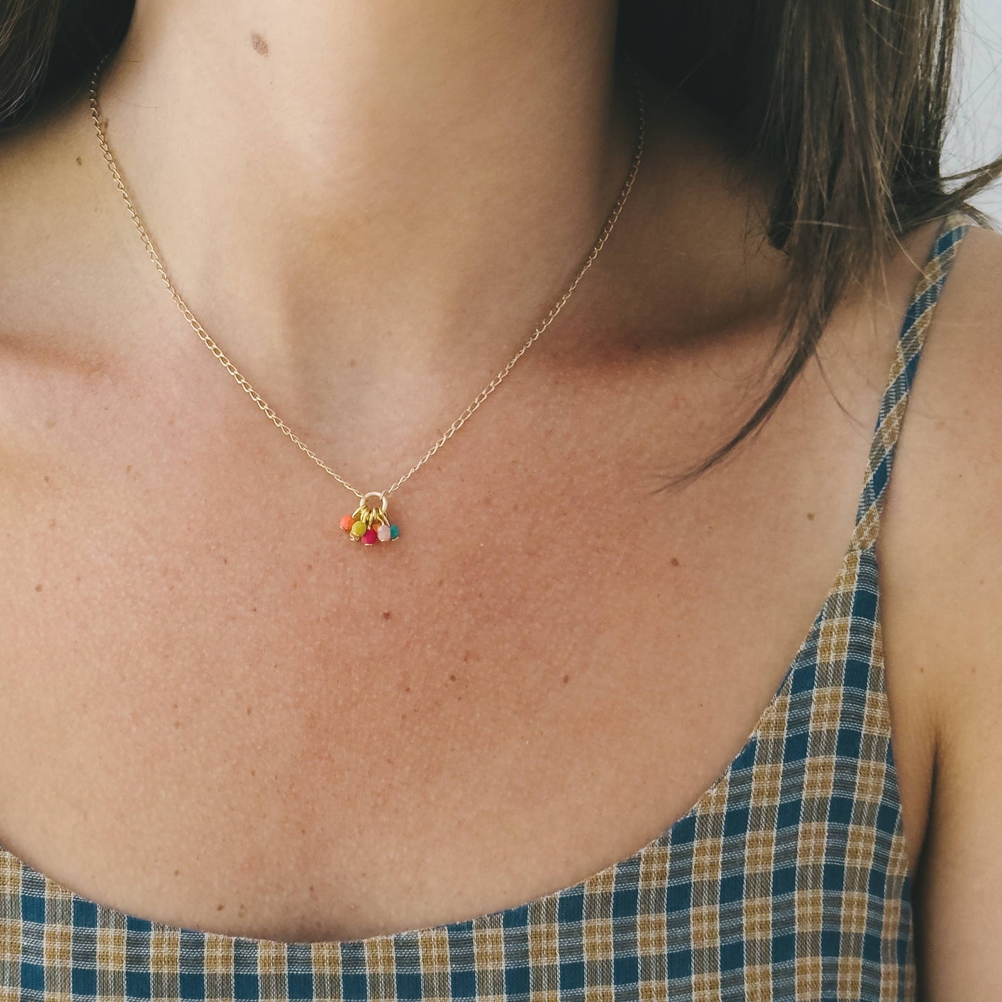 Nest Pretty Things - Dainty Gold Plated Necklace With Tiny Beaded Cluster Pendant