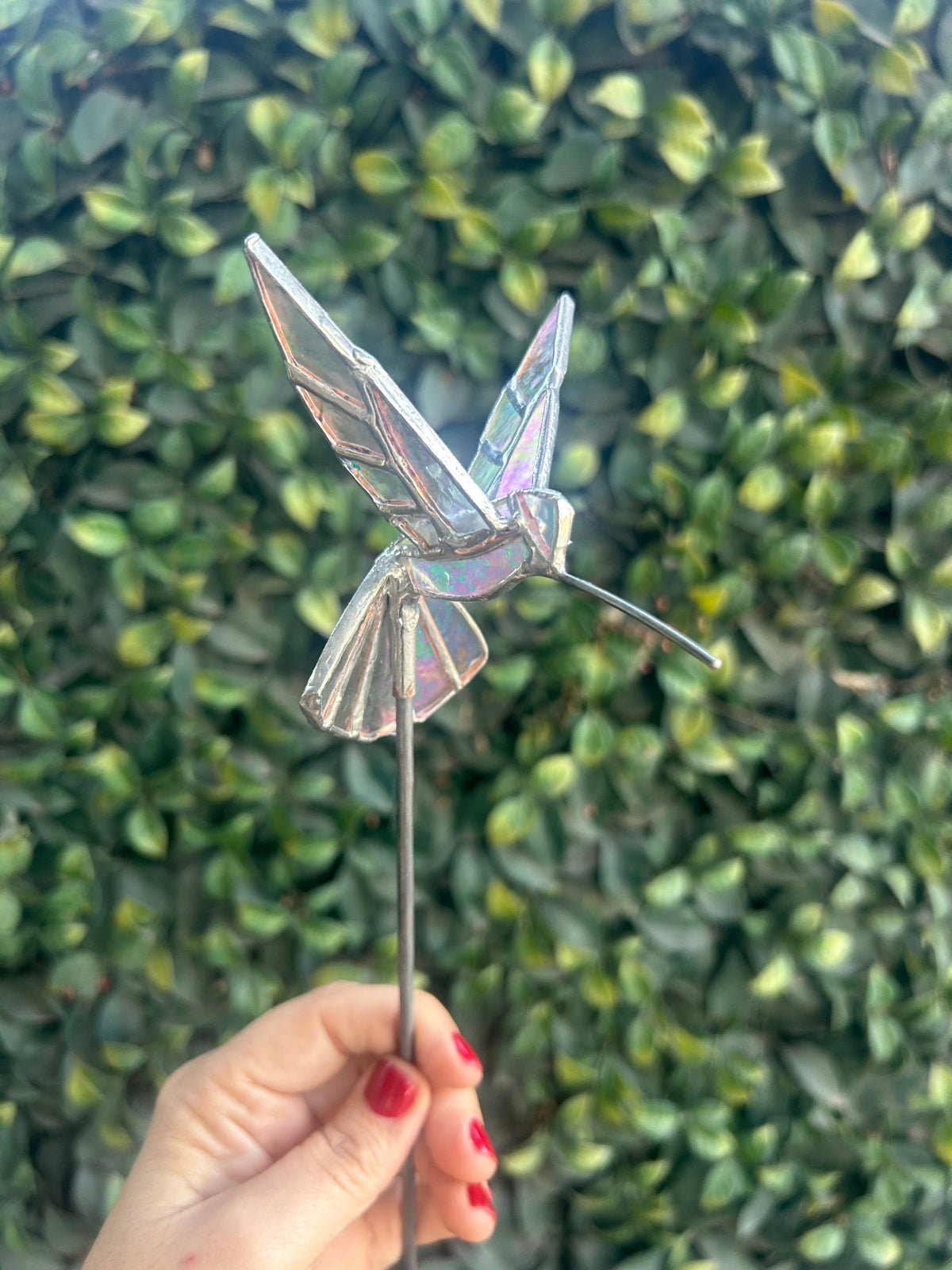 Stained glass stars and Talavera - Handmade Stained Glass Hummingbird Plant Stakes




With Rod