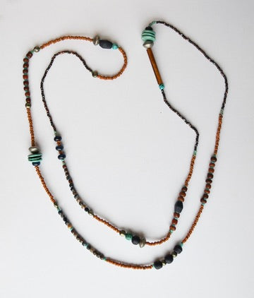 Navy/Rust/Turquoise Long Necklace