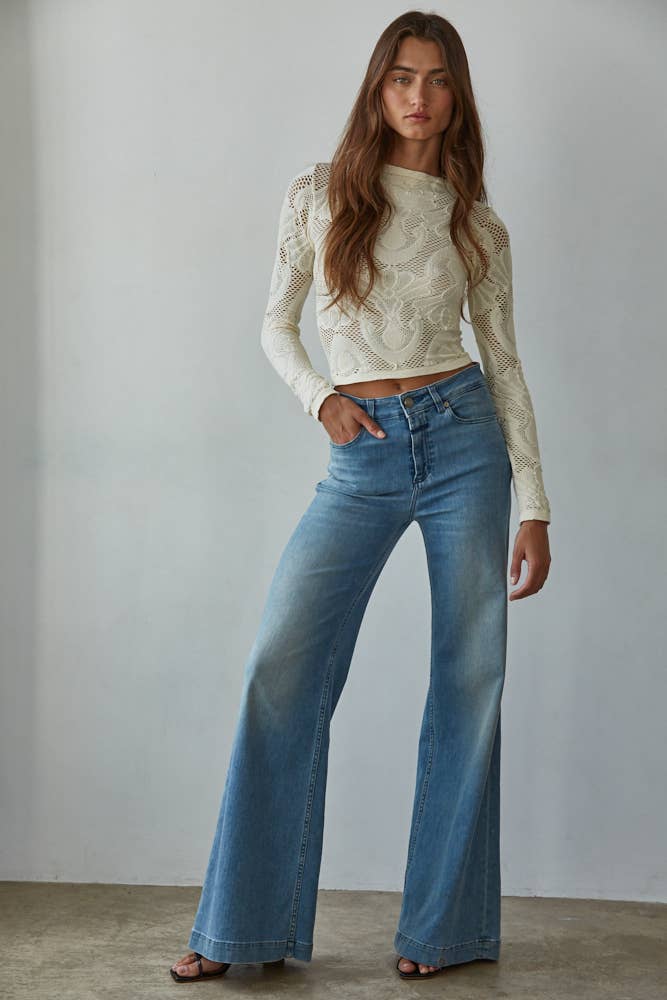 By Together - S1228 | Knit Seamless Jacquard Mock Neck Long Sleeve Top