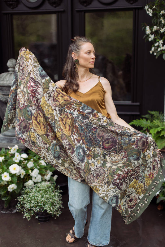 Market of Stars - Love Grows Wild Floral Bamboo Scarf with Bees