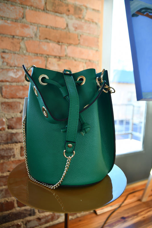 Italian Leather Bucket Bag - Kelly Green