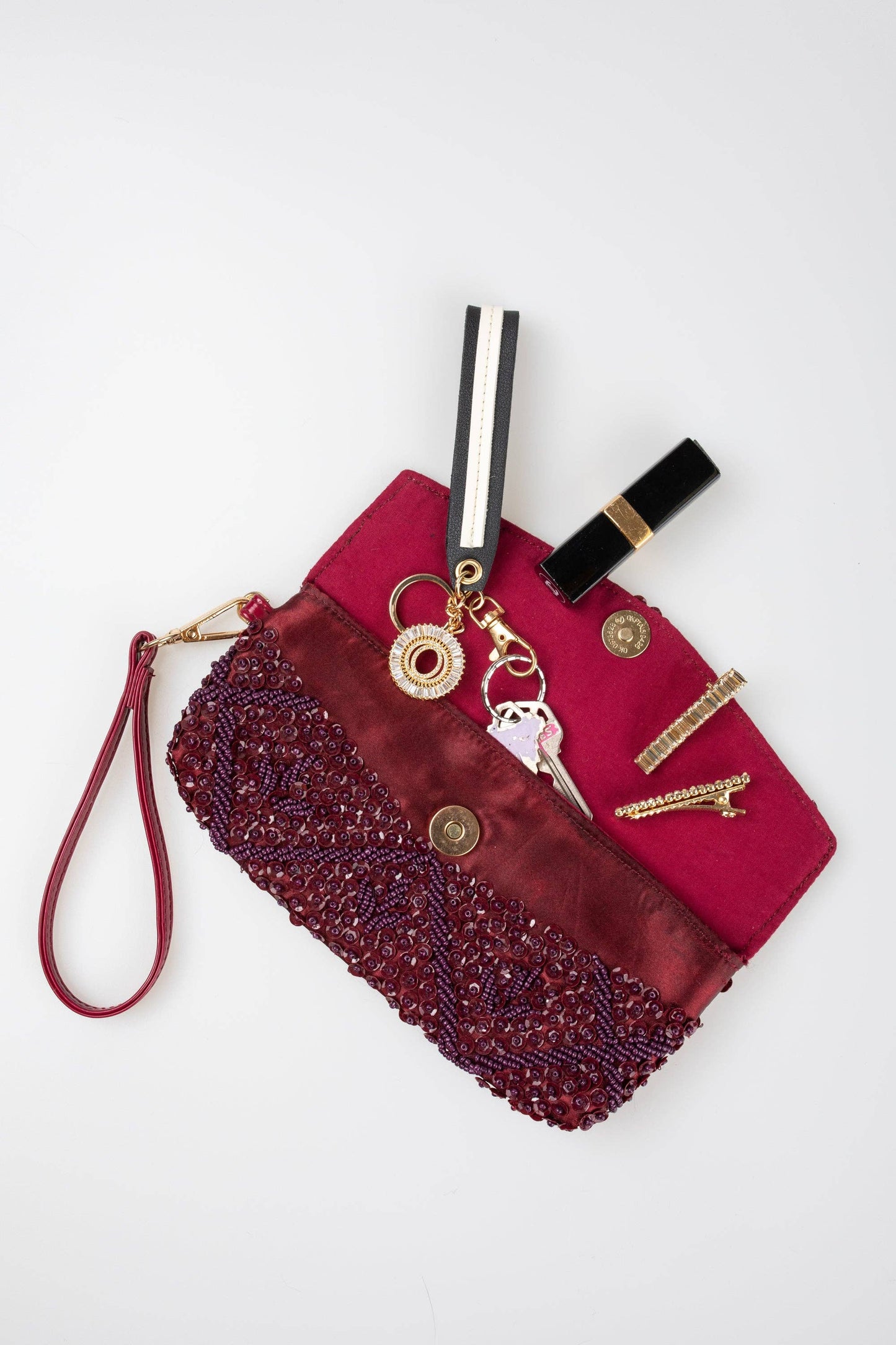 Lila Sequin Clutch: Burgundy