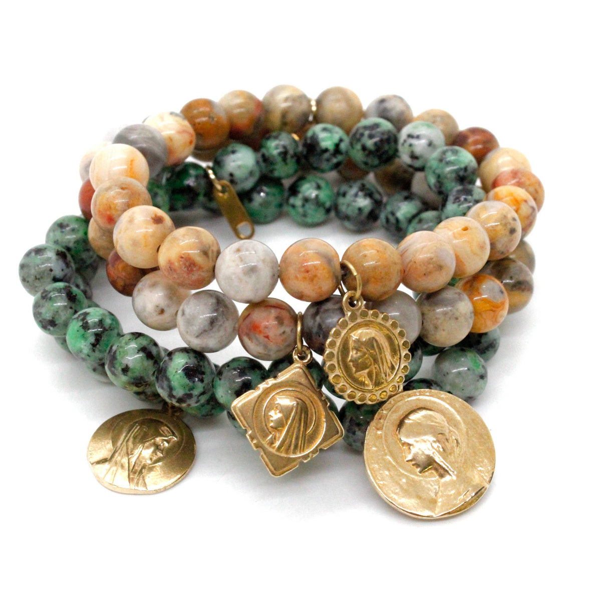 LIZOU - Single Stone Bracelet with Gold French Religious Charm -French Medals Collection-