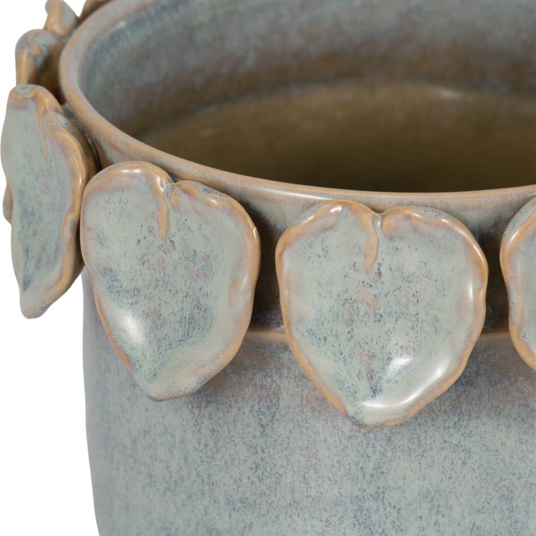 Sagebrook Home - Ceramic Handcrafted Leaf Applique Planter - Seafoam, 6 in.