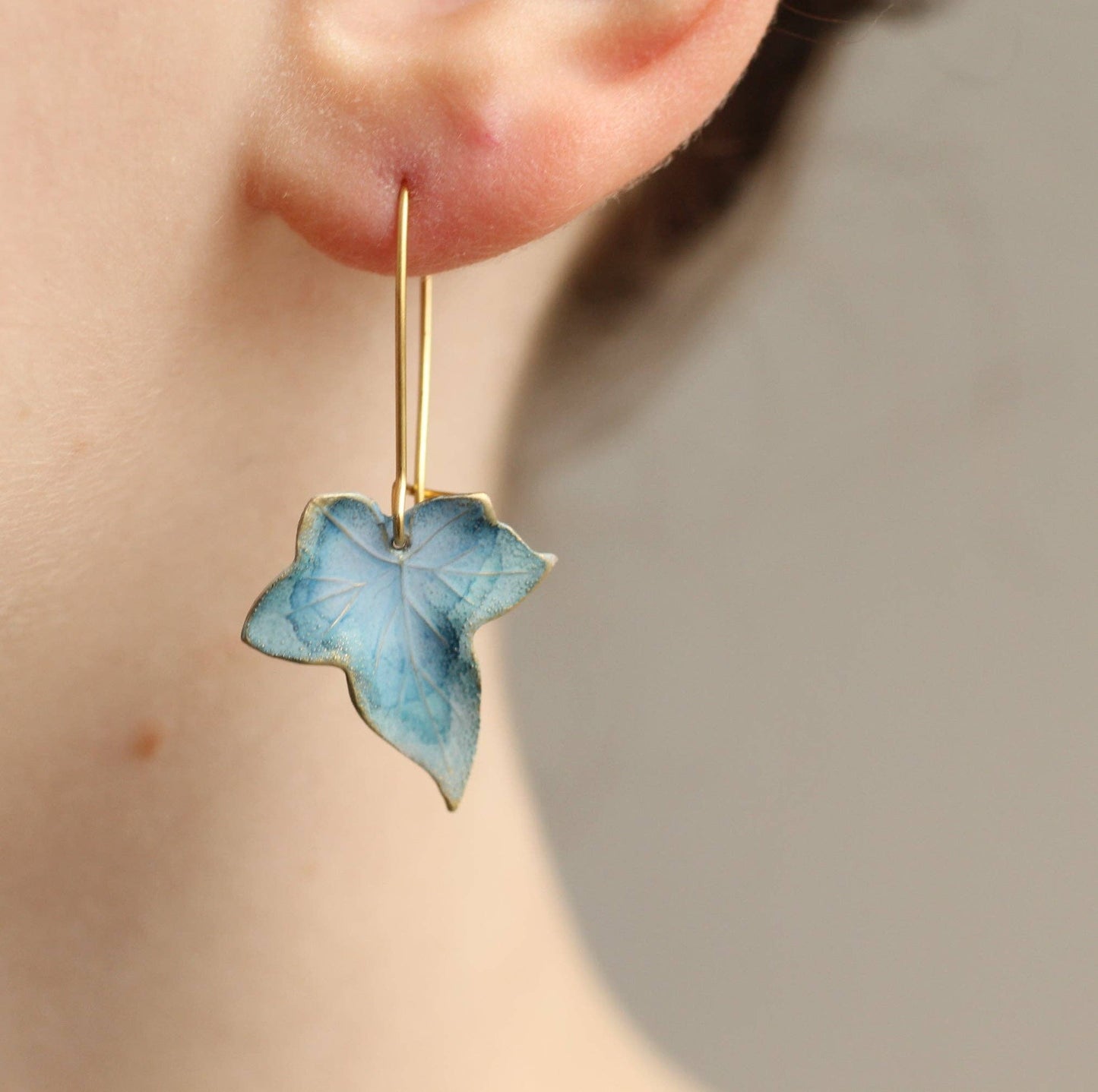 Silk Purse, Sow's Ear - Blue Ivy Leaf Earrings: Long / Gloss