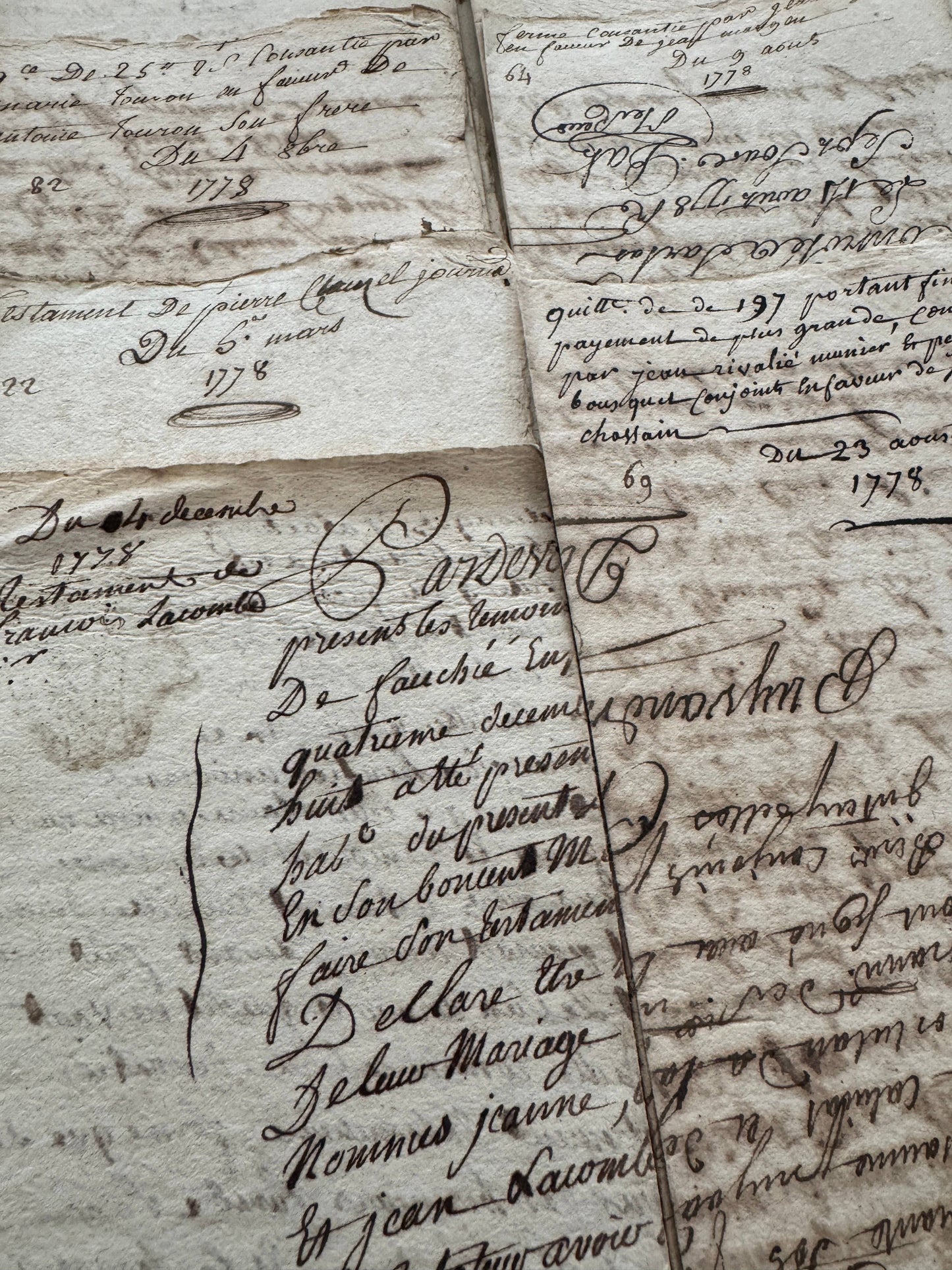 Monahan Papers - Antique 1778 French Documents - 247 Years Old